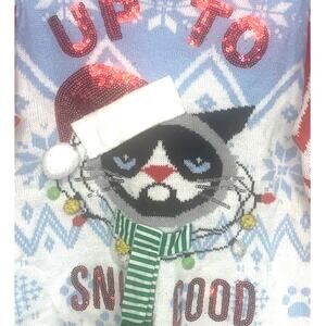 No Boundaries Ugly Christmas Cat! Sweater 3XL Womens Aqua Red Up to Snow Good